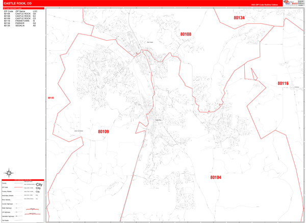 Castle Rock City Wall Map Red Line Style